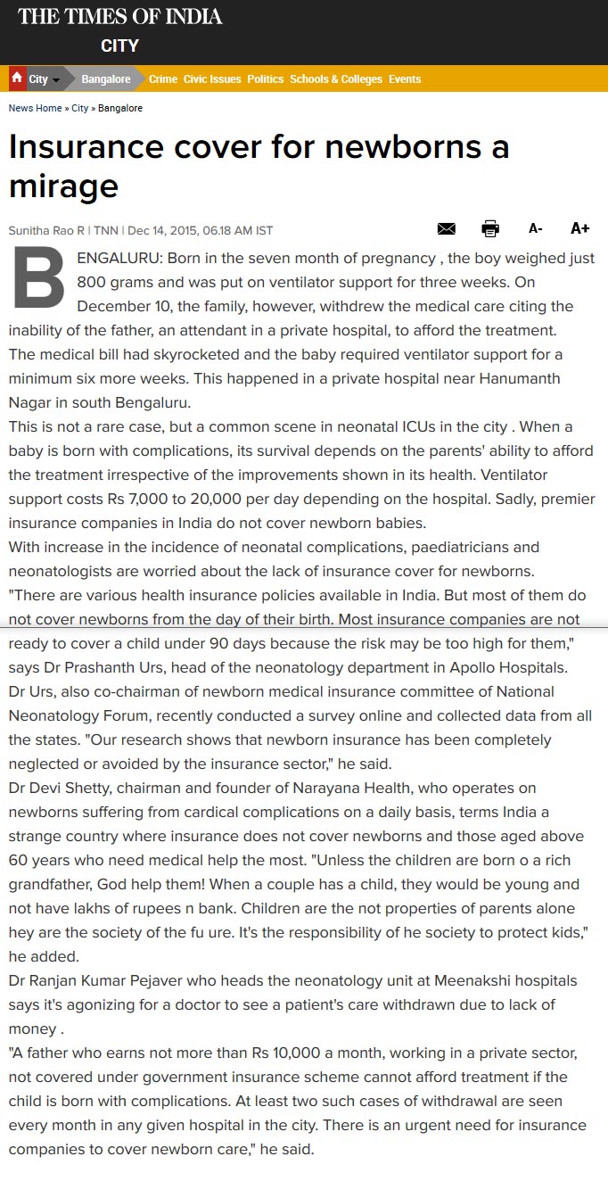 Insurance cover for newborns a mirage Times of India city