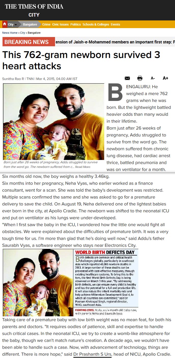 This 762 gram newborn survived 3 heart attacks Times of India timesofindia indiatimes com city bengaluru
